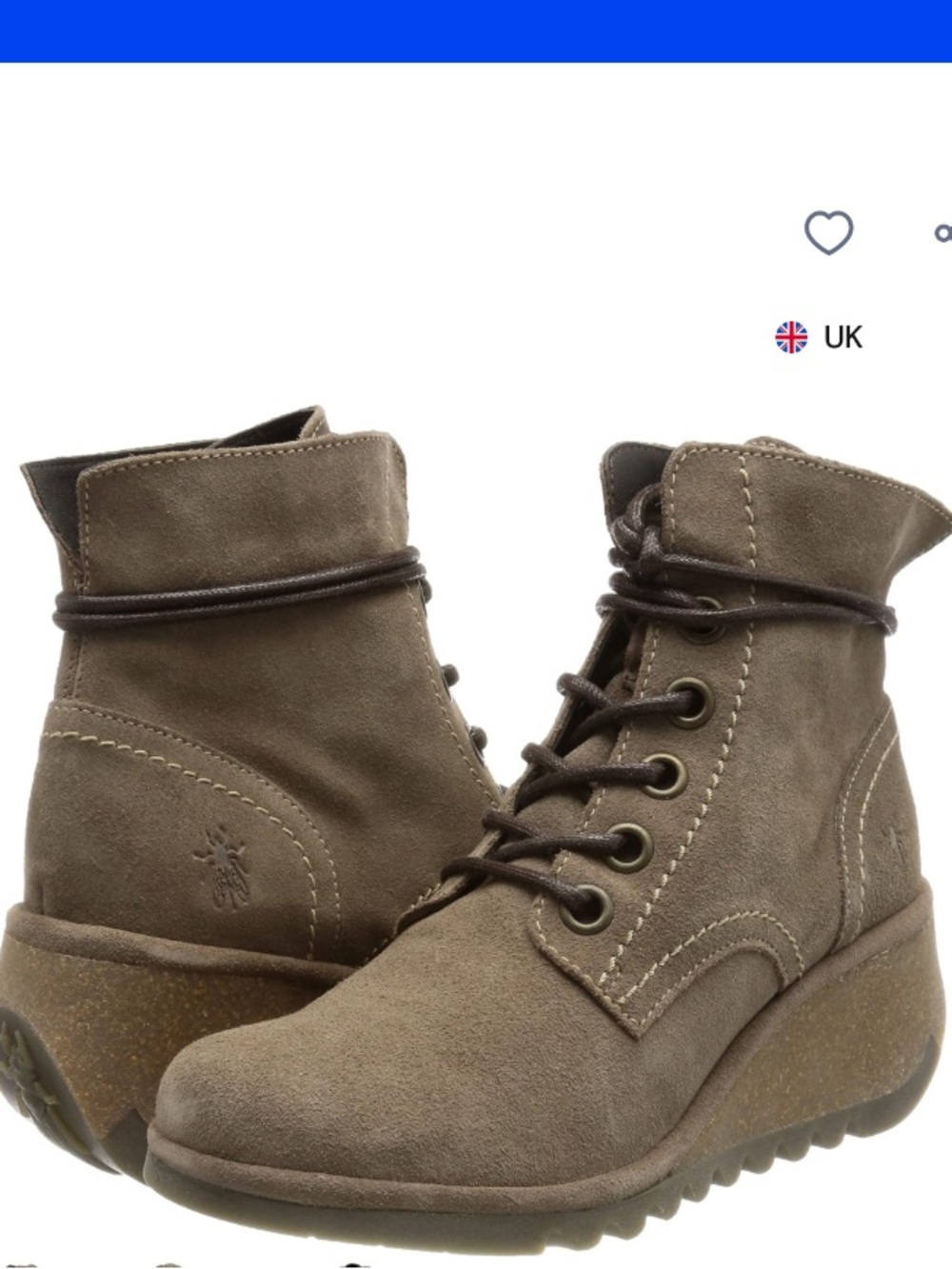 Fly London Nerofly Taupe Lace-Up Suede Leather Wedge Boots Combat Boots